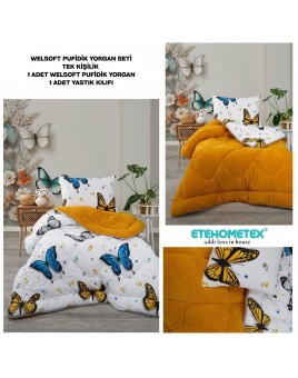 ETE HOMETEX TEK KİŞİLİK LÜX WELSOFT YORGAN SETİ KELEBEK HARDAL155X215CM 8696474232008